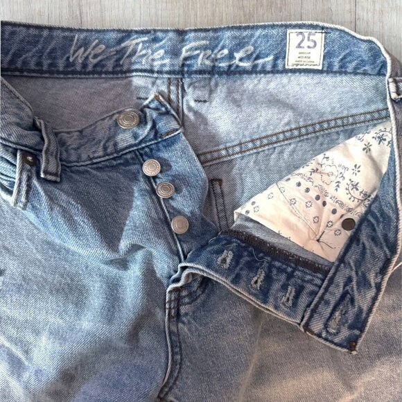 WE THE FREE People Mid Rise Distressed Straight Leg Chewed OB886294 Jeans 25 - Picture 4 of 10